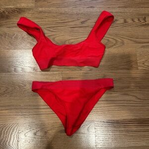 Red Ribbed Bikini Set